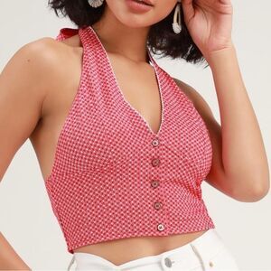 Free people women’s medium picnic red halter crop top country girl